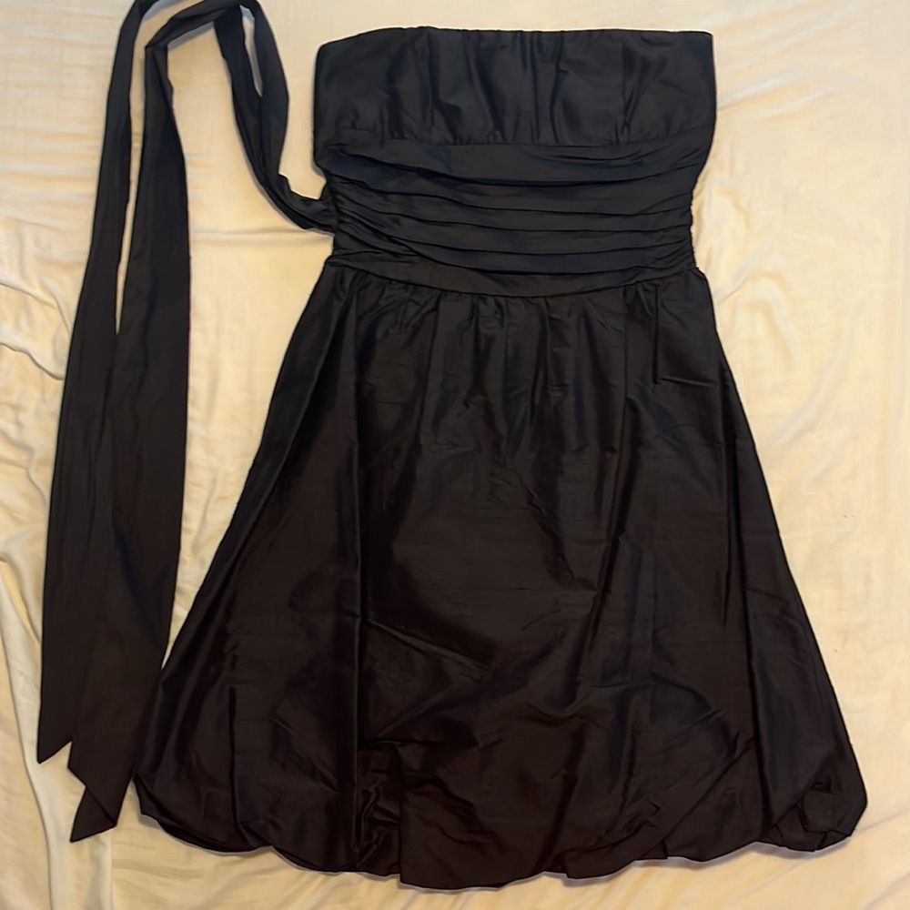 100% Silk Taffeta Black Strapless Cocktail Dress
